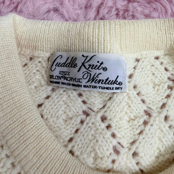 Vintage cream cuddle knits 100% acrylic knit cardigan sweater - Picture 5 of 6